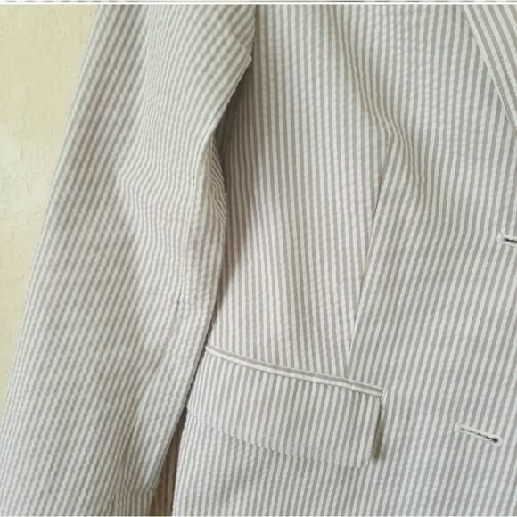 Gap Academy Grey V-necline Collar Stripe Seersucker Blazer Sz 2 - Picture 6 of 9
